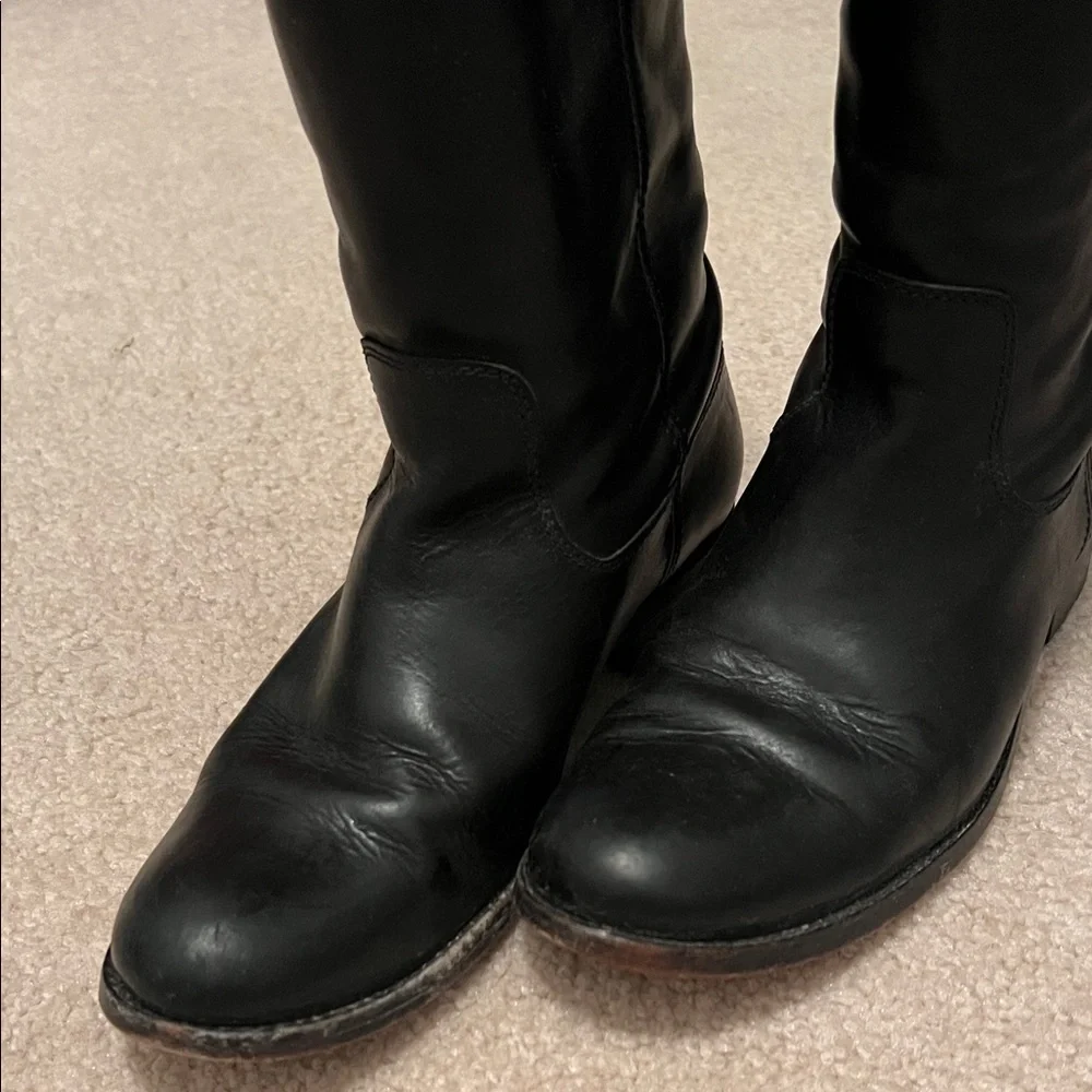 Frye Black Leather Over-the-Knee Riding Boots with Button Accents